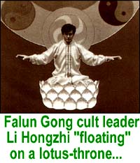 li-hongzhi floating on a lotus