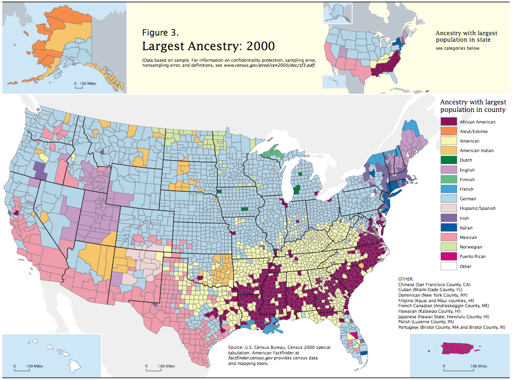 race ancestry distribution map in USA
