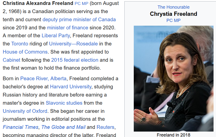 Chrystia Freeland Wikipedia 2023-10-04