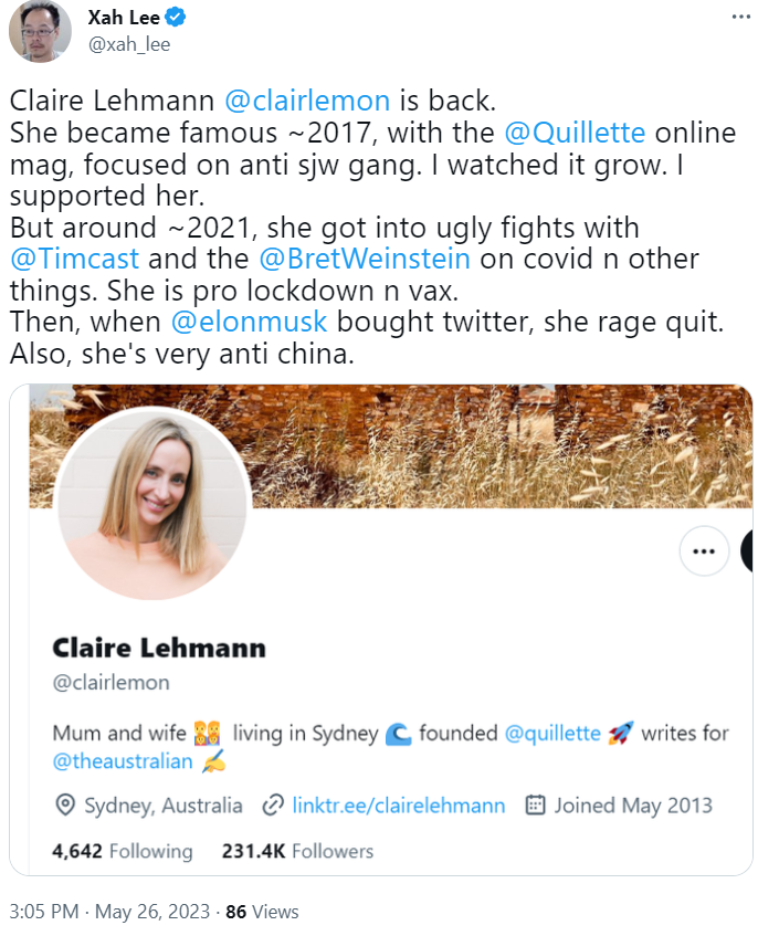 Claire Lehmann twitter 2023-05-26