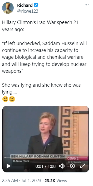 Hillary Clinton iraq war 2023-07-01 mNWT