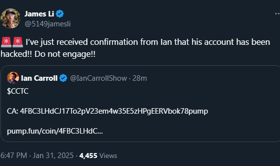 Ian Carroll Account Been Hacked 2025-01-31 190939