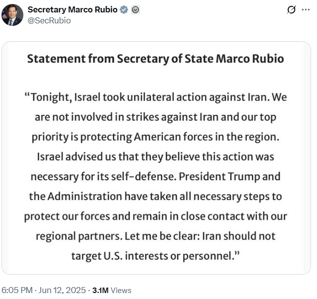 Israel Attack Iran Marco Rubio 2025-06-15 19c87