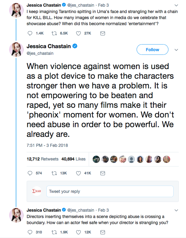 Jessica Chastain tweet 2018 02 03 uma 738e2