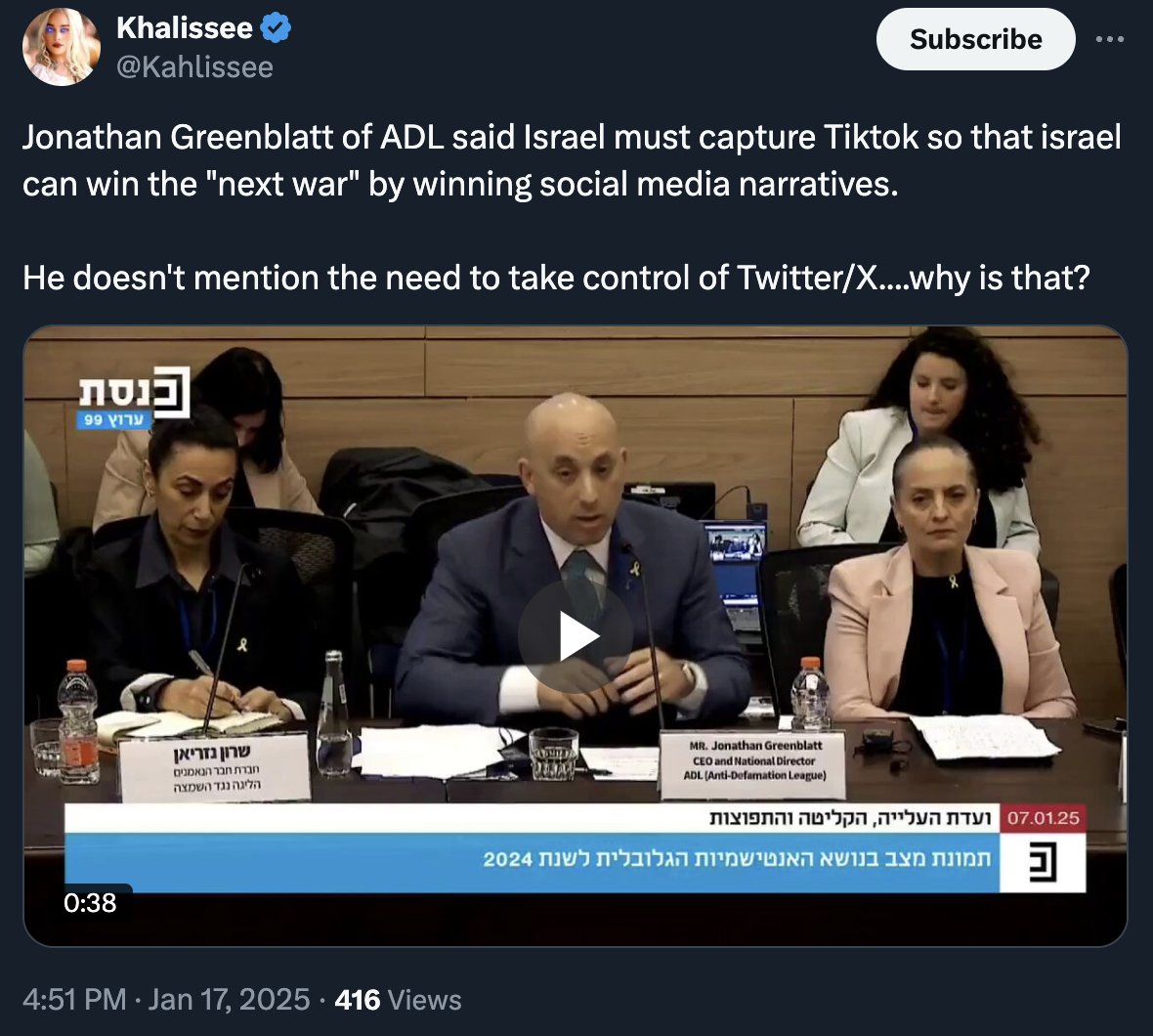 Jonathan Greenblatt israel tiktok 2025-01-18