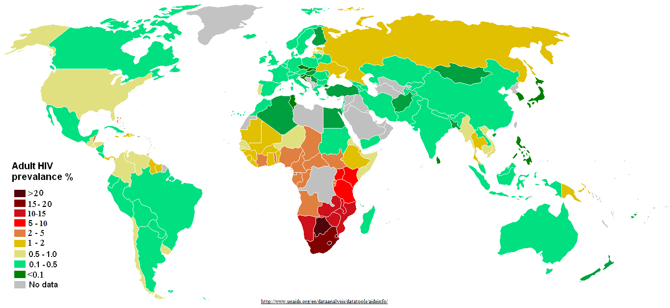 HIV world map 2011