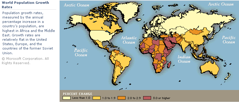 World map on population growth