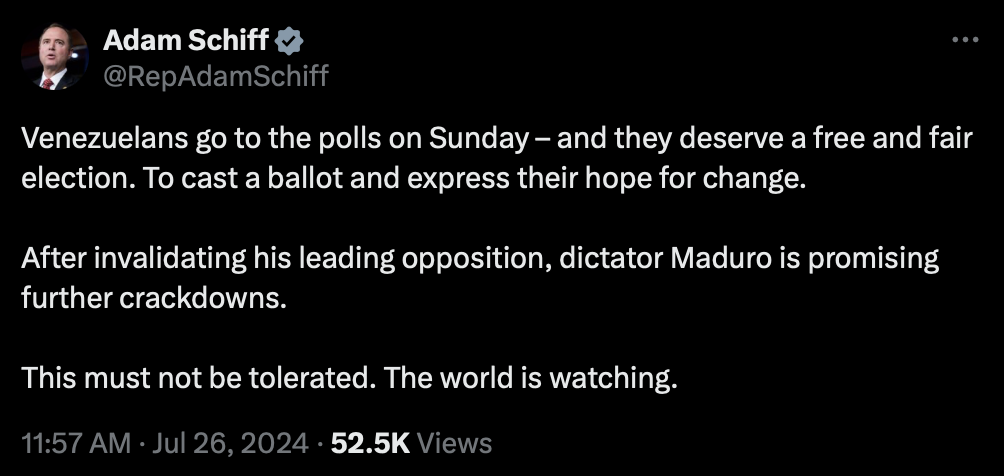 Venezuela Election Adam Schiff 2024-07-27 91034
