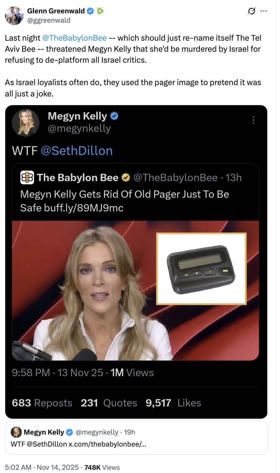 TheBabylonBee pager Megyn Kelly 2025-11-14 CbNZW