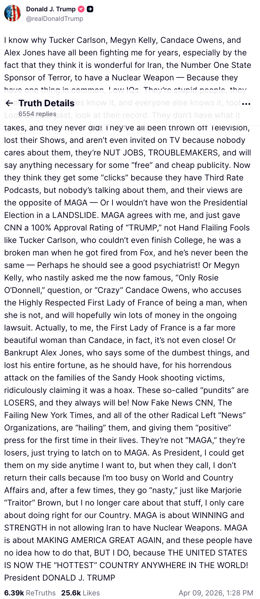 Trump Truth Social 2026-04-09 QJRQS