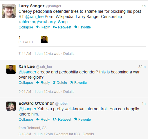 Larry Sanger Wikipedia Porn Xah Lee tweet 2012-06-01