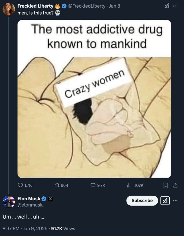 elon musk women drug 2025-02-18