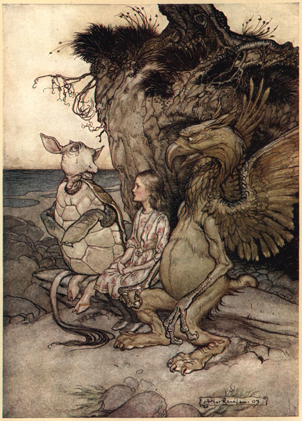 Alice with the Mock Turtle and the Gryphon