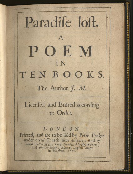 Milton Paradise Lost 1668 title page
