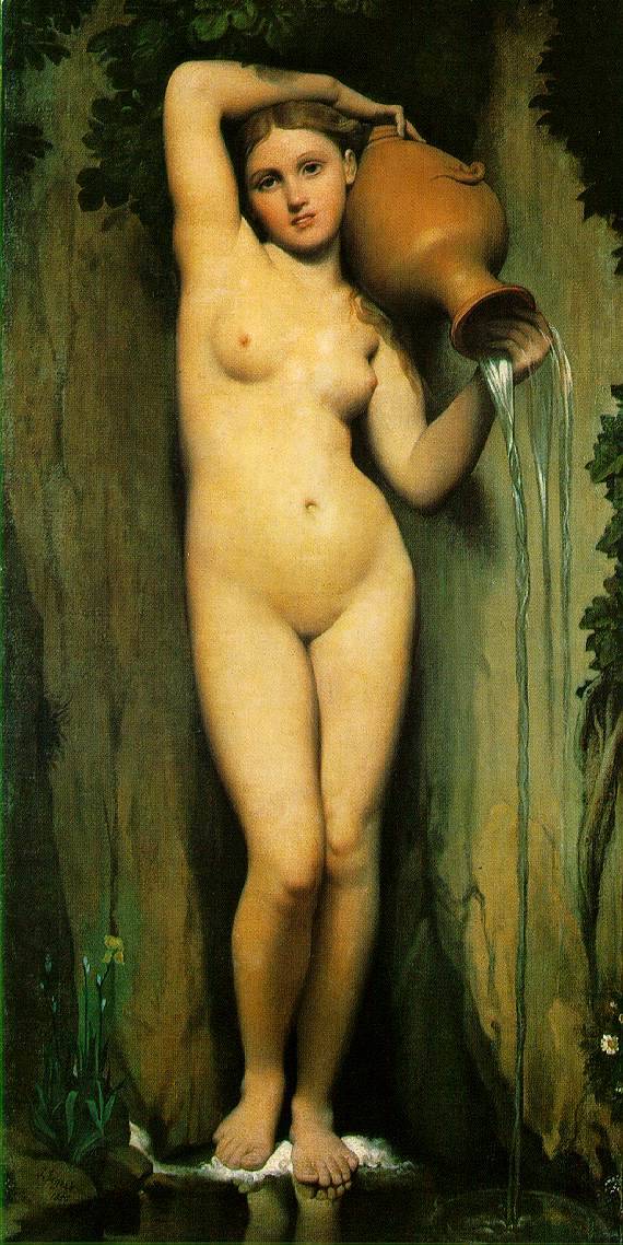 nude girl pouring water from a vase